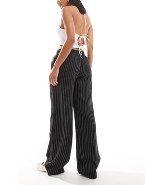 Reclaimed Vintage pull on relaxed trouser in black and white pinstripe