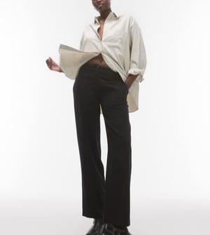 Topshop Tall low slung linen button trouser in black
