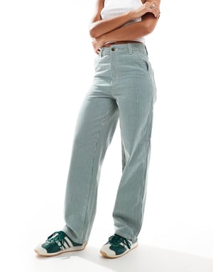 Dickies hickory striped trousers in dark green