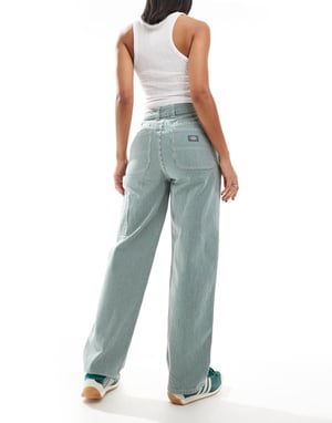 Dickies hickory striped trousers in dark green