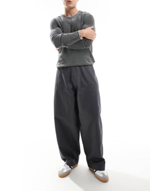 ASOS DESIGN oversized baggy with knee panels in charcoal grey canvas