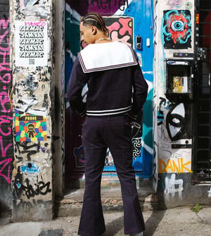 Labelrail x OliBrom kickflare trousers in navy co-ord