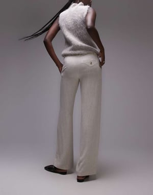 Topshop Tall low slung linen button trouser in natural