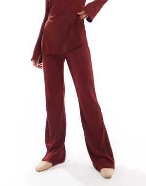 ONLY high waist textured trousers co-ord in burgundy