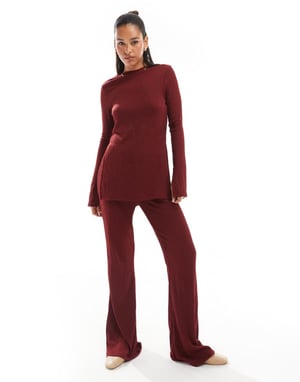 ONLY high waist textured trousers co-ord in burgundy
