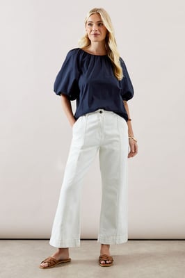 Petite Puff Sleeve Cotton Poplin Top