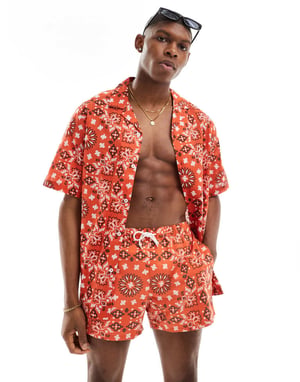 ASOS DESIGN co-ord relaxed revere shirt with bandana print in red
