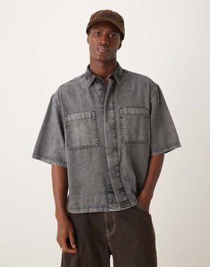 ASOS DESIGN boxy oversized denim shirt in grey