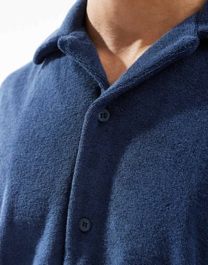 Jack & Jones Premium oversized towelling co-ord shirt in Navy