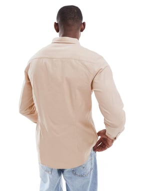 ASOS DESIGN slim stretch oxford shirt in stone