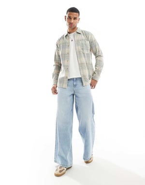 ONLY & SONS regular fit yarn dye cord shirt in washed blue check