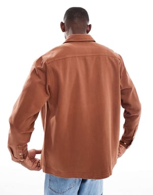 ASOS DESIGN denim shirt with stitching detail in brown wash