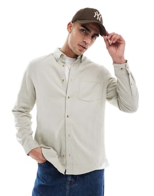 ASOS DESIGN brushed oxford regular shirt in stone