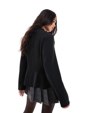 ASOS DESIGN waisted peplum top with flare sleeves in black