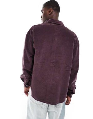 ASOS DESIGN 90s oversized cord shirt with patch pocket in dark plum