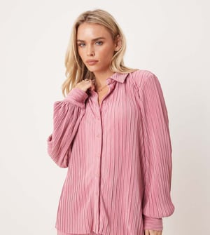 Vila Petite plisse shirt co-ord in dusty pink