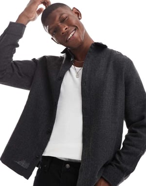 ASOS DESIGN wool look overshirt in charcoal