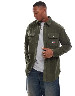 Tommy Jeans cord shirt in dark olive green