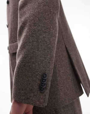 Topman oversized herringbone double breasted jacket in brown