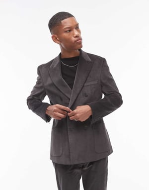 Topman skinny cord suit jacket in charcoal