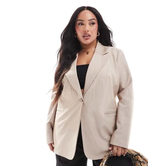 ASOS DESIGN Curve tailored relaxed blazer in stone