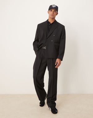 ASOS DESIGN boxy double breasted suit jacket in black