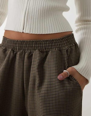 Reclaimed Vintage pull on trousers in brown mini check