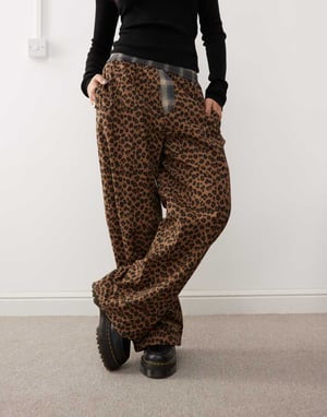COLLUSION leopard print pull on trouser with contrast waist in multi