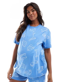 ASOS DESIGN Maternity brunch oversized tee & short pyjama set in blue