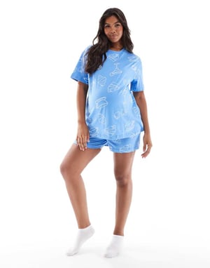 ASOS DESIGN Maternity brunch oversized tee & short pyjama set in blue