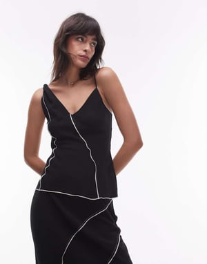 Topshop co-ord twist strap raw edge cami in black