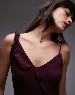 Topshop co-ord twist strap raw edge cami in burgundy