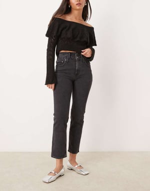 Abercrombie & Fitch double waistband straight fit jeans in black
