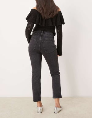 Abercrombie & Fitch double waistband straight fit jeans in black
