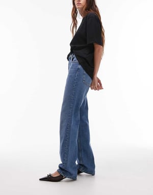 Topshop Kort high rise straight jean in vintage blue