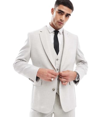 ASOS DESIGN slim suit jacket with wool in ice grey herringbone