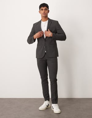 ASOS DESIGN skinny suit jacket in salt and pepper texture