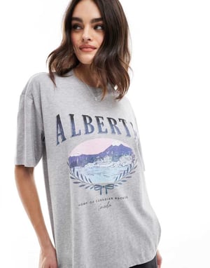 Cotton On boxy tee with Alberta graphic in grey