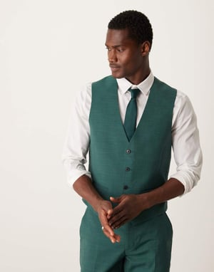 ASOS DESIGN slim suit waistcoat in green crosshatch