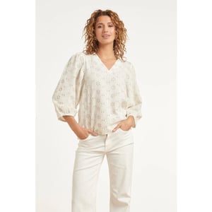 Smashed Lemon Crème blouse met fijne bloemenprint en v-hals |