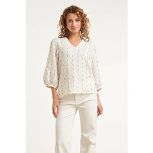 Smashed Lemon Witte blouse met subtiele multicolor details en v-hals |