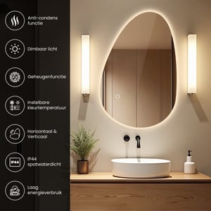 Lumoire Badkamerspiegel met verlichting aura 120cm organisch anti condens