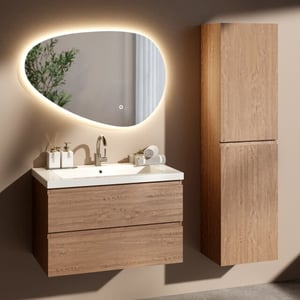 Mirlux Badkamermeubel set valento 80cm warm eiken wastafel wit