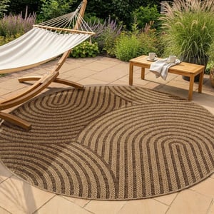 Muratap Timber rond japandi buitenkleed – jute look – weerbestendig – 160 cm rond