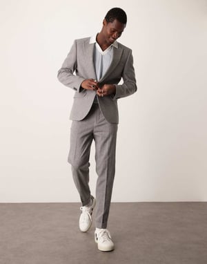 ASOS DESIGN skinny suit jacket with wool in grey flannel