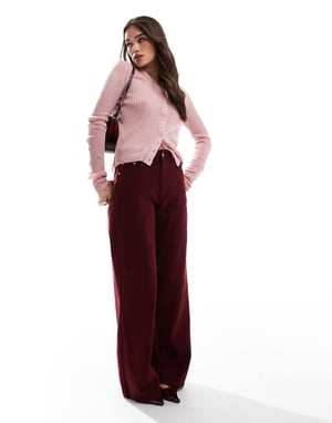 ASOS DESIGN high v neck fine gauge cardigan in pink