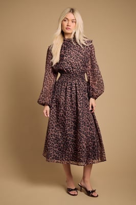 Floral Organza Shirred Waist Midi Dress