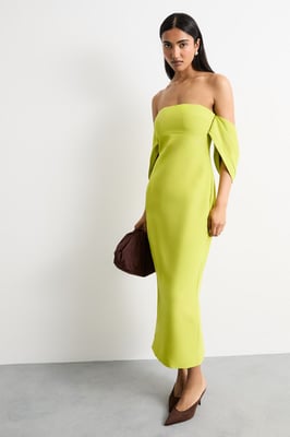 Stretch Crepe Bardot Column Midi Dress