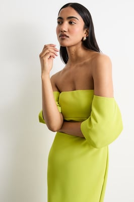 Stretch Crepe Bardot Column Midi Dress