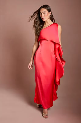 Waterfall One Shoulder Satin Maxi Dress